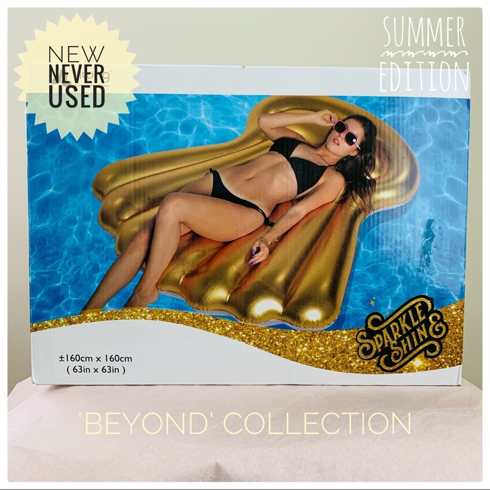 🏖️(NWT) SPARKLE SHINE Inflatable Gold Sea Shell Design for Swimming Pool